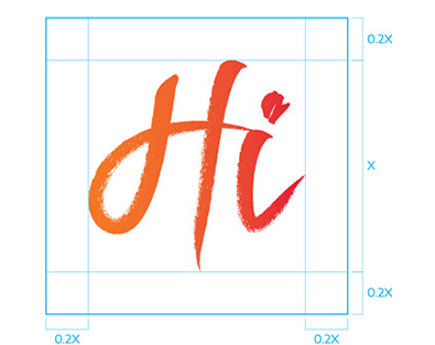 Hi 심볼마크 최소 공간 규정 이미지 - Hi심볼마크 내 글자 사이즈를 기준으로 0.2x의 여백을 필요로 합니다.