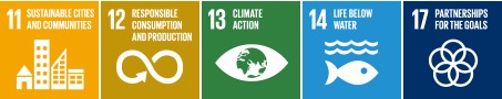 11. SUSTAINABLE CITIES AND COMMUNITIES, 12. RESPONSIBLE CONSUMPTION AND PRODUCTION, 13. CLIMATE ACTION, 14. LIFE BELOW WATER, 17. PARTNERSHIPS FOR THE GOALS